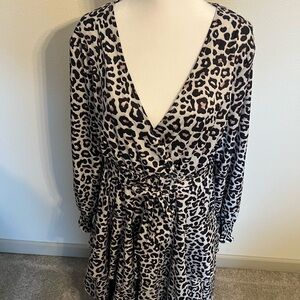 Leopard Print V-Neck Wrap Dress in Cream and Black